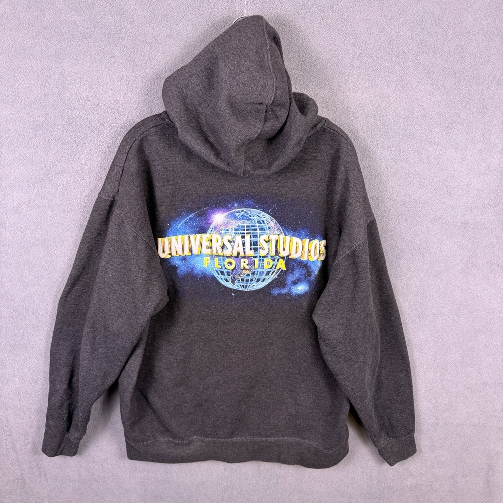 Universal Studios Hoodie Mens XL Gray Full Zip Embroidered Logo Sweatshirt